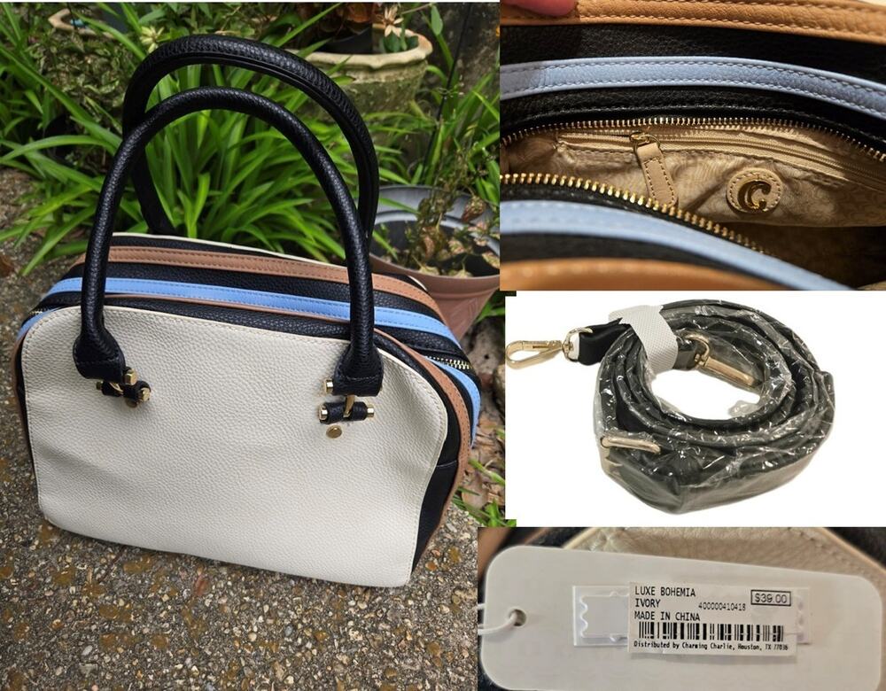 NWT Charming Charlie Luxe Bohemia Colorblock Bowling Bag Satchel Purse